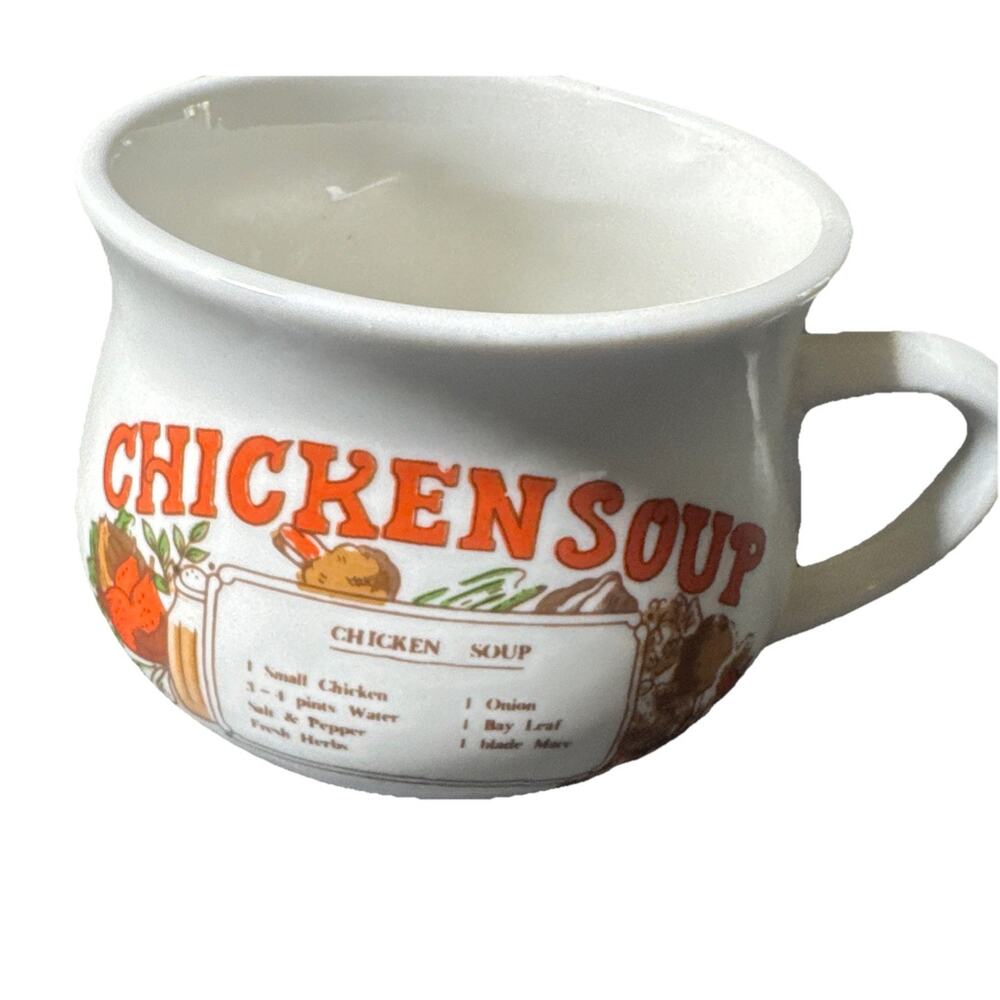 Chicken Soup Recipe Ceramic Bowls With Handle Vintage 1970s Porcelain